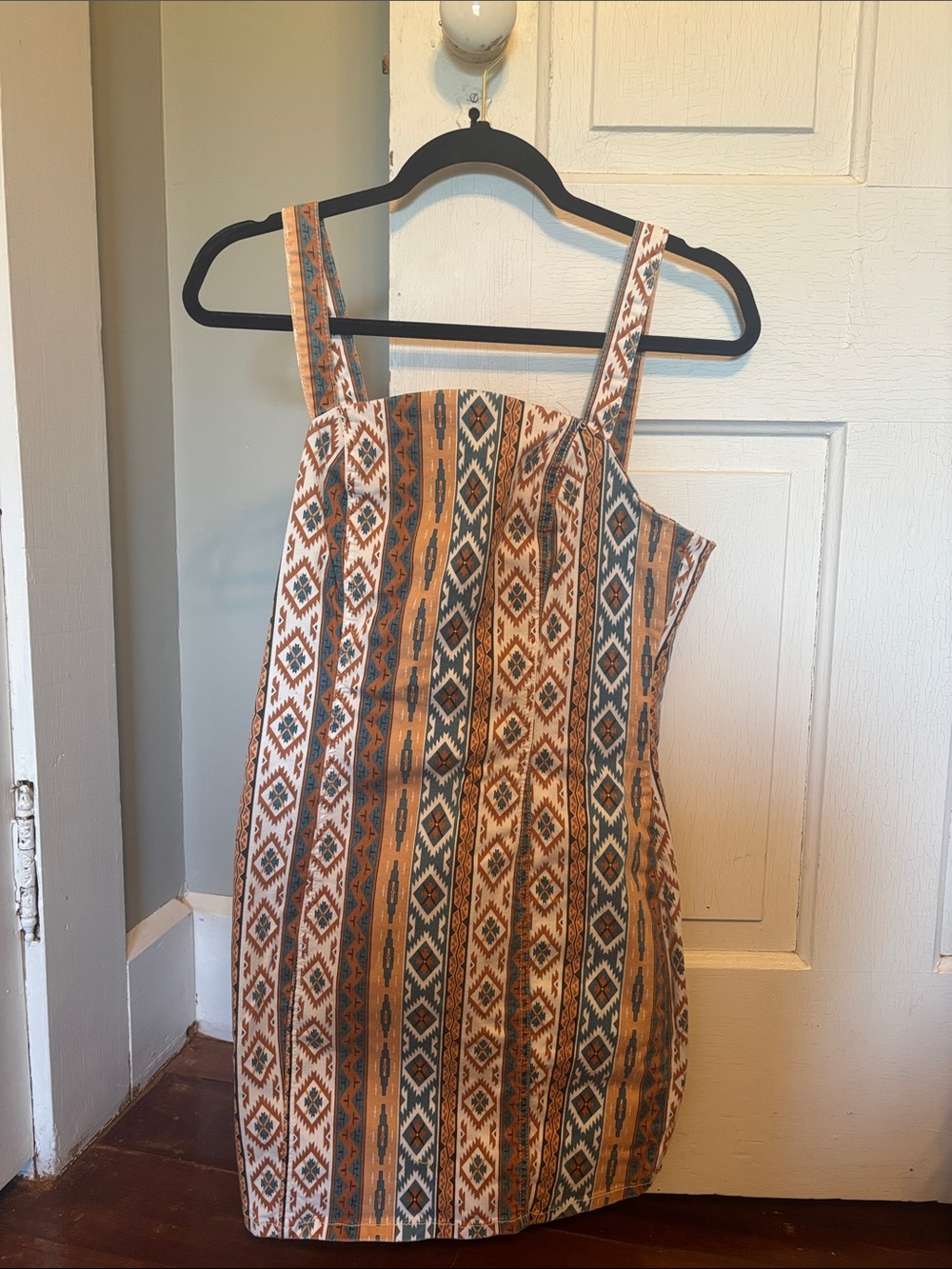 Shyanne Striped Tribal Mini Dress - Tan & Blue